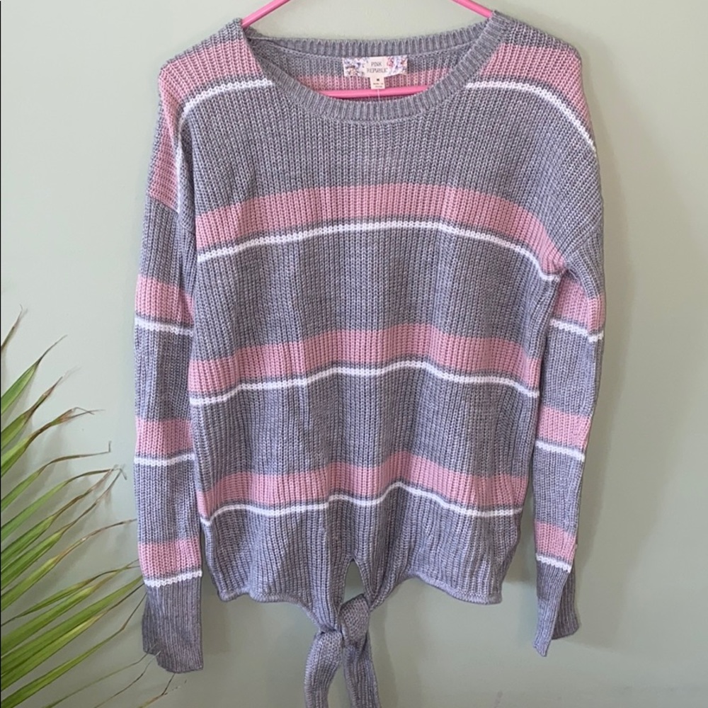 Pink & Grey Striped Knit Sweater
